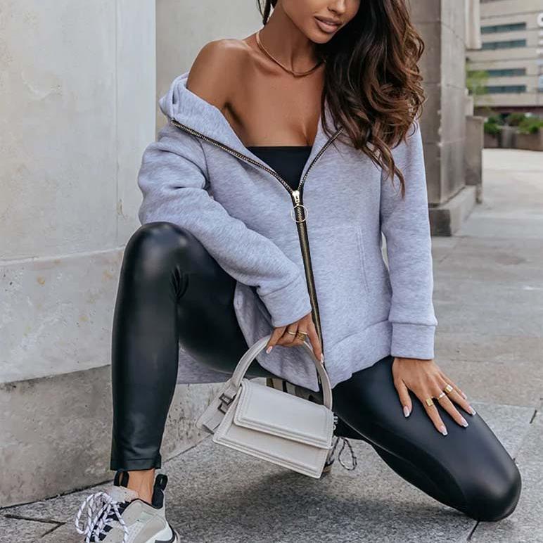 Осенне-зимние толстовки, женские спортивные толстовки, свободная толстовка с карманом и молнией