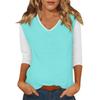 Женский повседневный модный сексуальный удобный топ с V-образным вырезом, цветной вставкой и рукавом три четверти