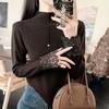Red Sweater High-end Niche Lace Cuff Patchwork Turtleneck Knitwear Fashion Inner Base Layer Top
