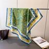 Green Field Flower Printing Simulation Silk Scarf Square Scarf Premium Shawl Versatile Neck Small Square Scarf Headscarf