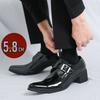 Luxury Designer Monk Leather Men Shoes 5.8CM High Heels Polish Buckle Strap Pointed Toe Casual Shoes Men Party Wedding Shoes