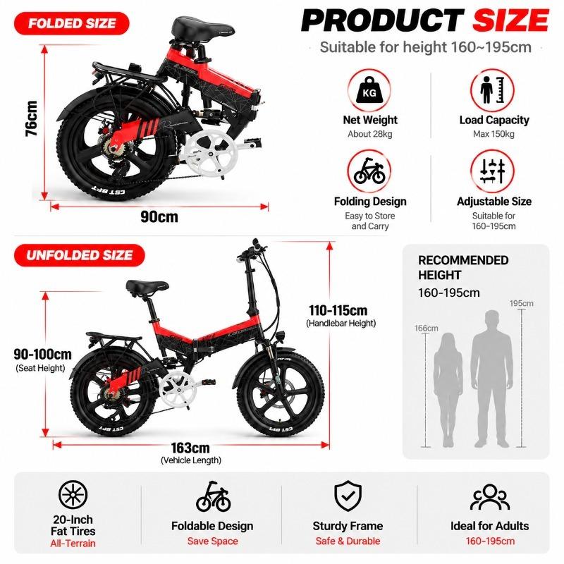 LANKELEISI G650 Folding Fat Tire E-Bike 20", 500W Motor, 48V 12.8Ah Battery, Hydraulic Brakes, All-Terrain, EU Stock