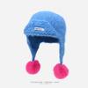 Warm Knit Beanie With Pom Ear Flaps Women Fall Winter Cute Color Block Hat