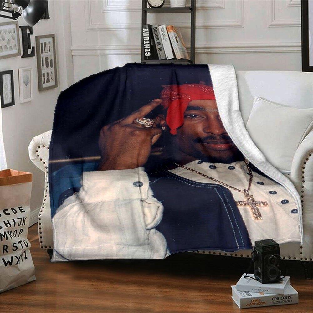 1 шт. Плед в стиле Hip Hop 2Pac, Мягкий, Легкий, Для всех сезонов, Многоцелевой плед для дивана, кровати, офиса и пикников, Французский стиль с культовыми обложками альбомов и цитатами
