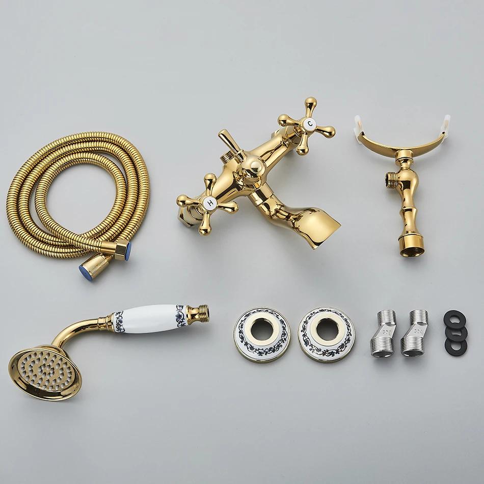 Luxury Golden Black Bathtub Faucet Mixer Tap Telephone Style With Sprayer Hand Shower Rotate Spout Tub Hot Cold Water Mixer Sets