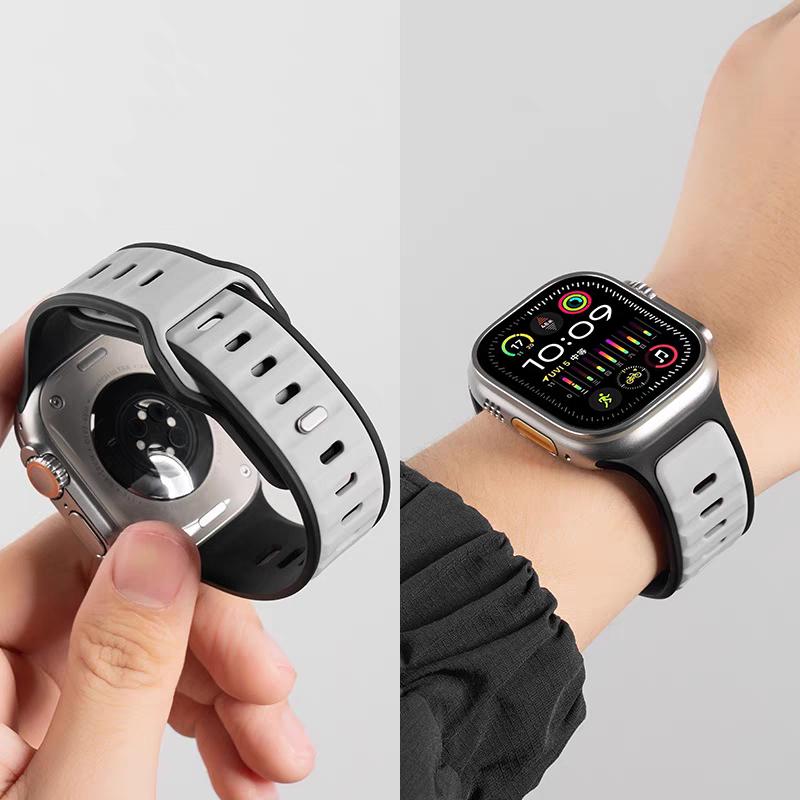 Спортивный двухцветный силиконовый ремешок для Apple Watch Band Ultra 2 49 мм 46 мм 42 44 45 мм браслет для Iwatch Series 10 9 8 7 6 SE 5 4 3