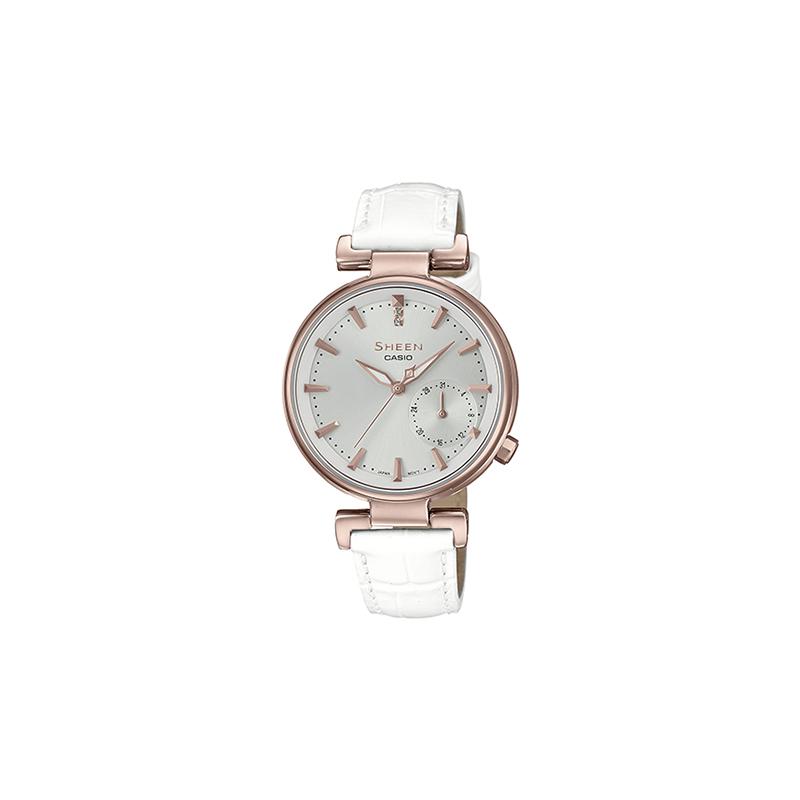 Casio SHEEN Простые и элегантные классические водонепроницаемые кварцевые часы с тремя стрелками, кожаный ремешок, японские и корейские часы SHE-3514CGL-7AUPR