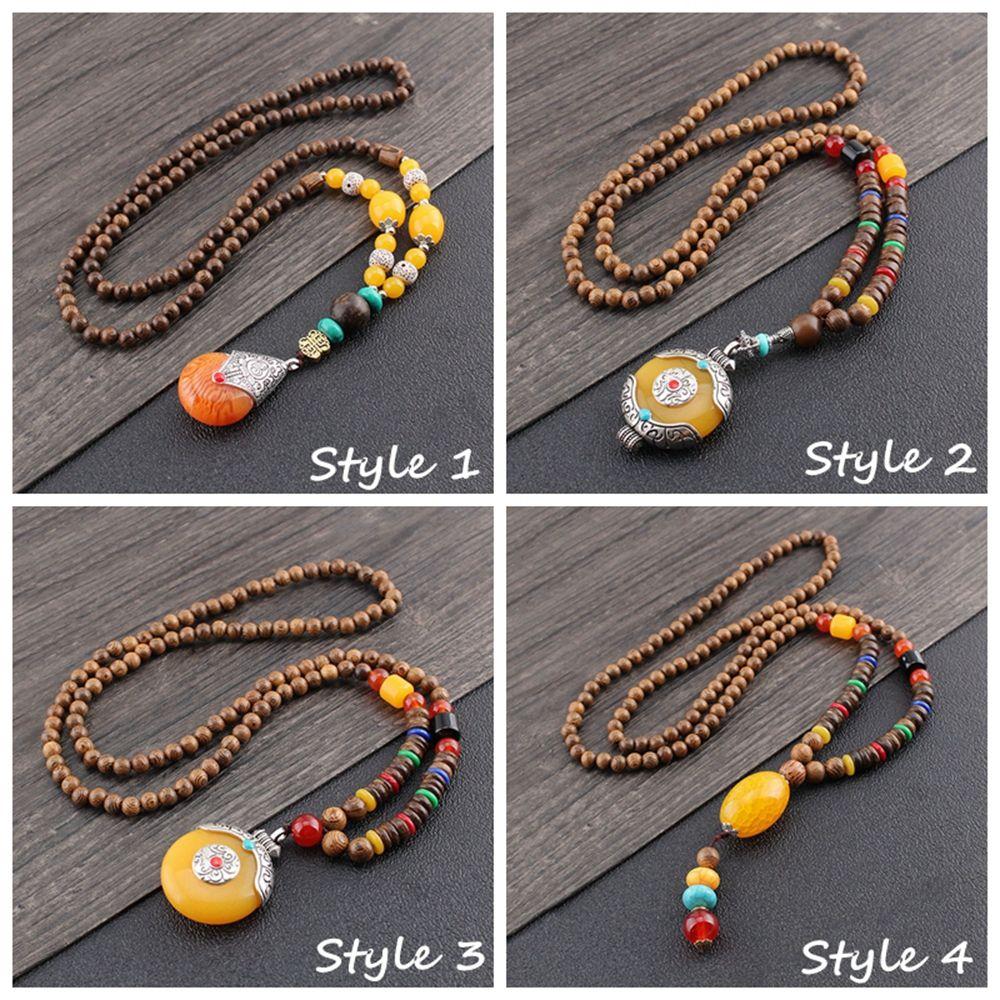 Винтажные этнические украшения для вечеринки, ручная работа, буддийская мала, деревянные бусины, подвеска в виде рога, рыбы, Непал, ожерелье
