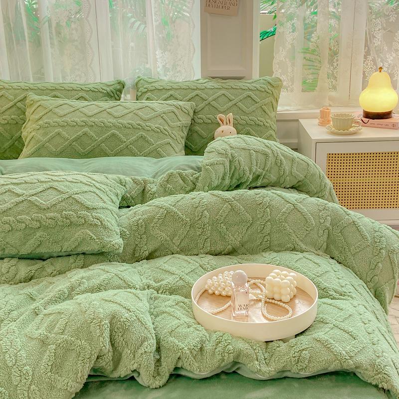 Winter Taffeta Bedding Cover Pillowcase Thickened Warm Milk Velvet Coral Velvet Duvet Cover Student Dormitory Quilt Cover