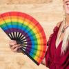1 Set Folding Fan Easy Open LGBT Pride Rainbow Fan Portable Cooling Hand Fan for Festivals Dance Parties Events