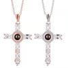 European & American Crystal Cross Projection Pendant Necklace with Diamond Accents