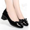 4.5cm Brerathable Comfortable Bright Leather Shoes Women Pumps with Heels 2025 Spring Sweet Bow Med Block Heels Shoes Mom Office