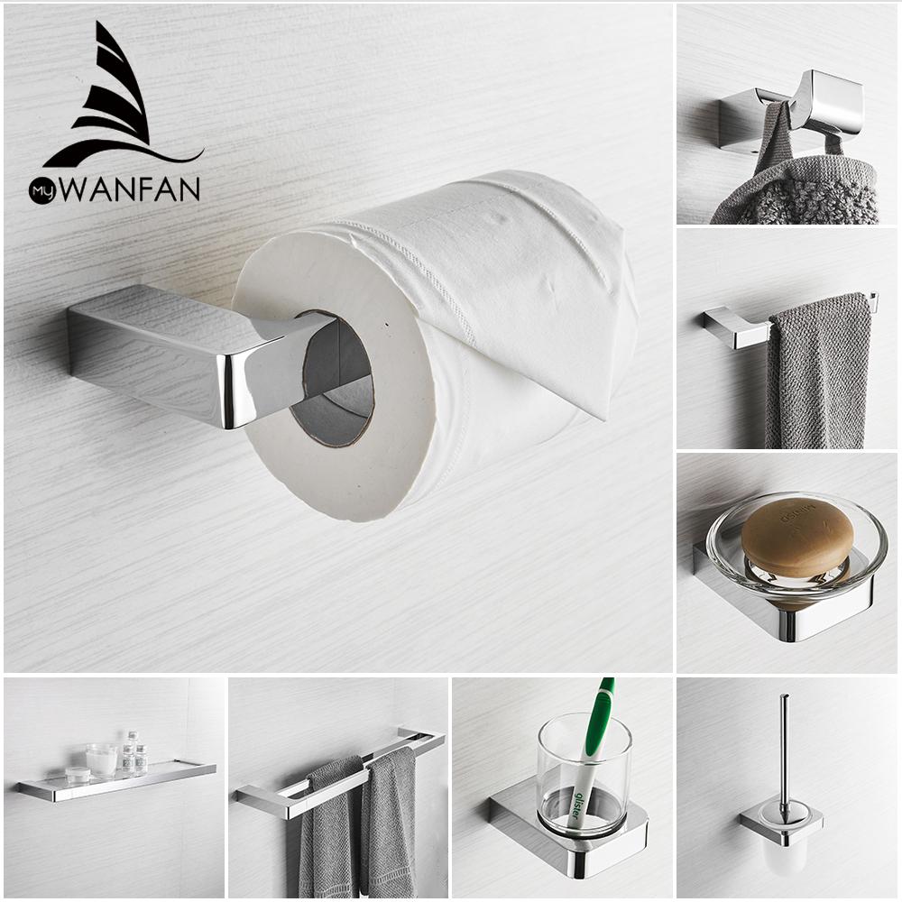 Metal Bathroom Series European Modern Towel Ring Toilet Paper Holder Cup Holder Robe Hook Bathroom Hardware FM-5700