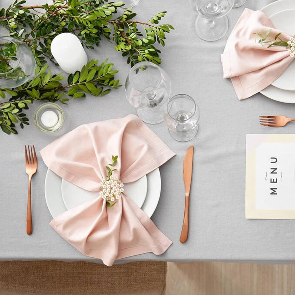 4PCS Rhinestone Pearl Napkin Rings for Table Setting Decorations, Gold Serviette Buckle Elegant Napkin Ring Holder for Wedding Dinner Table Decoration