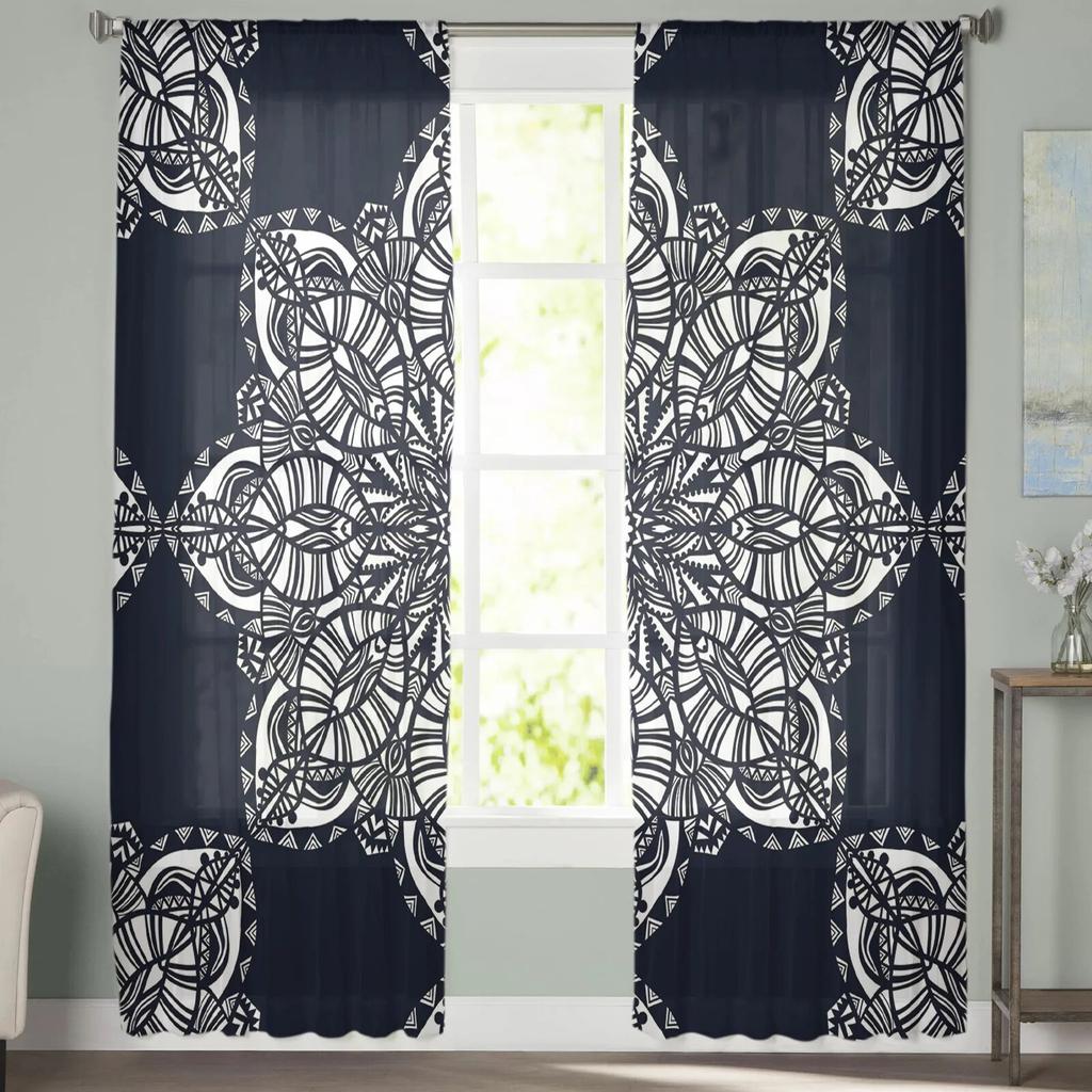 Тюлевые шторы с абстрактным цветком и мандалой для гостиной, прозрачные занавески для спальни, оконные жалюзи, вуаль, шторы