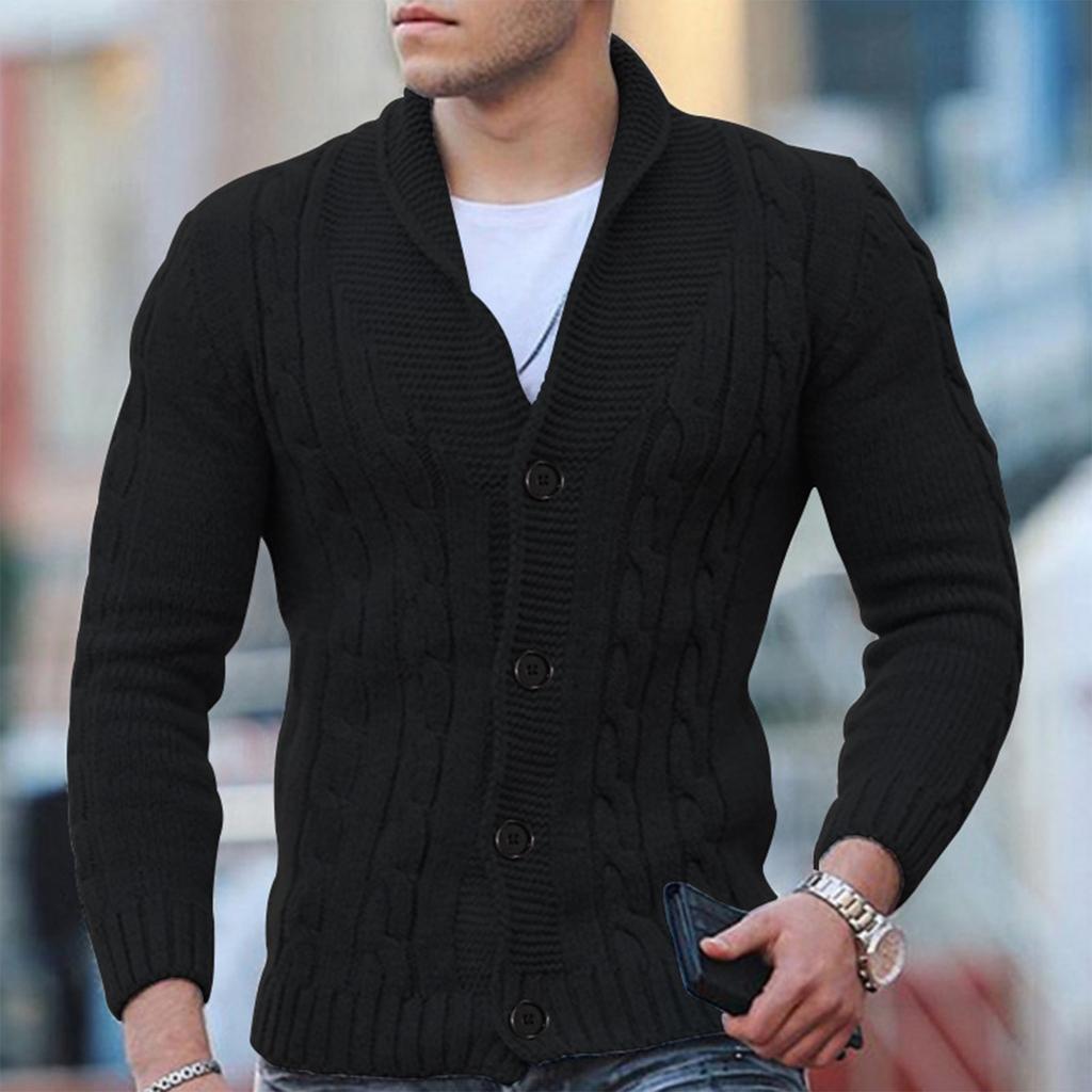 Мужской кардиган, повседневная шаль с длинным рукавом, однотонный вязаный свитер на пуговицах