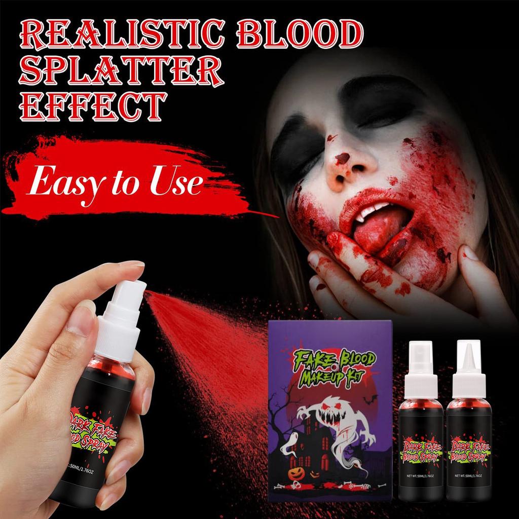 Fake Blood Spray For Cosplay, Washable Clothes & Facial Blood, Scary Styling Blood Spray 50ml*2