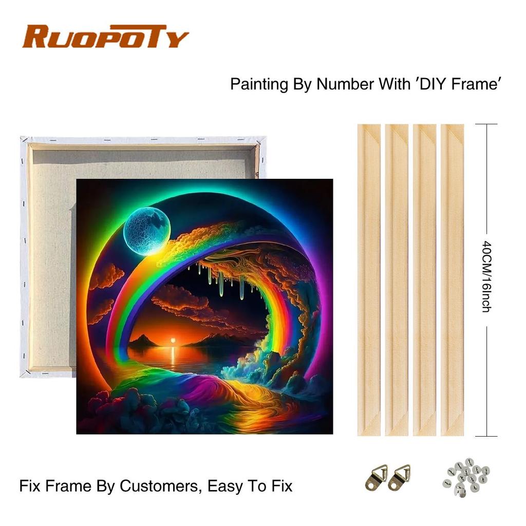 Frame Painting By Numbers For Adults Kits Colorful Wave Landscape Picture By Numbers Diy Crafts For Home Decors 40x40