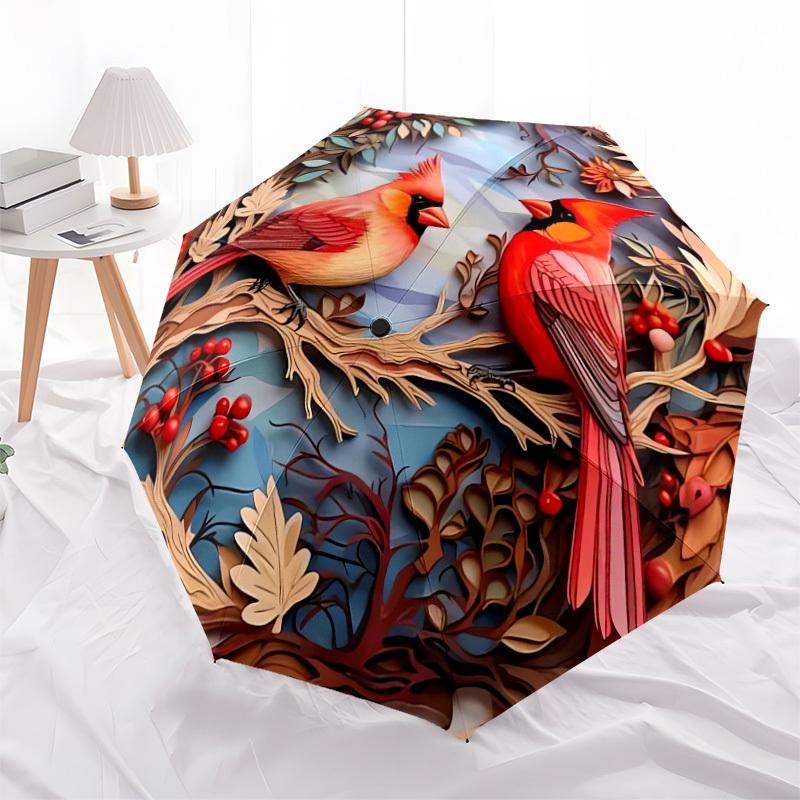 1pc Winter Cardinals in Nature Umbrella with Plastic Handle,Suitable for All Seasons Home Travel Outdoor UmbrellaDD779