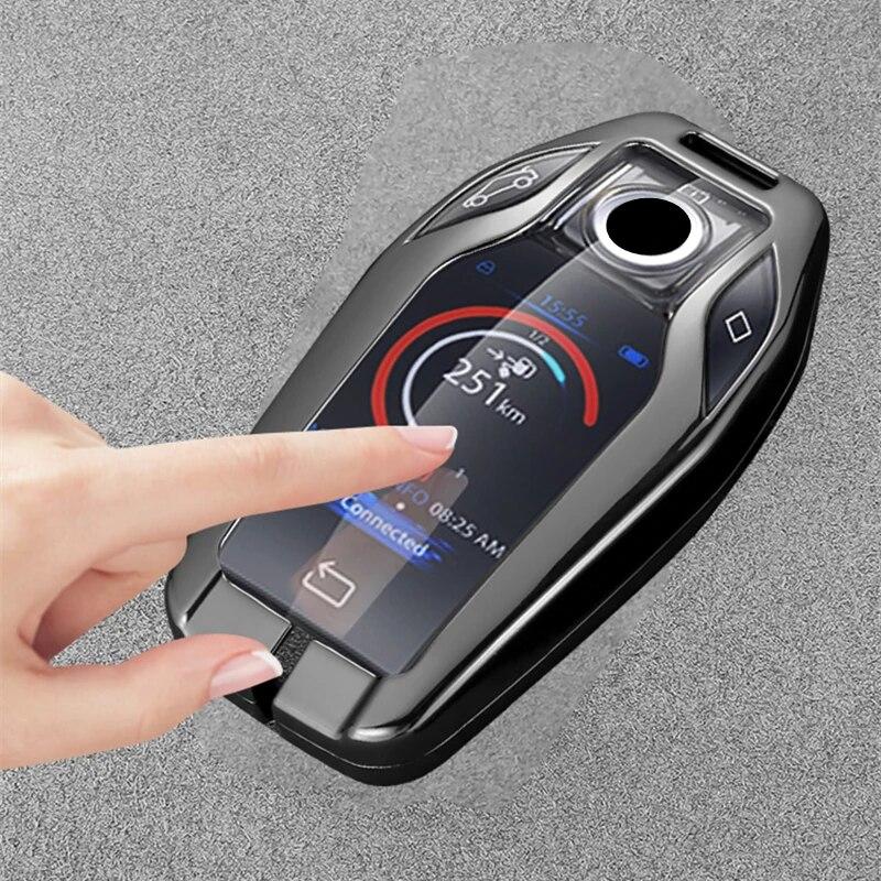 Metal Carbon Fiber Pattern Car Key Case LCD Smart Remote Cover LED Display Shell for BMW X5 X7 5 7 Series G11 G12 G30 G31 M760Li