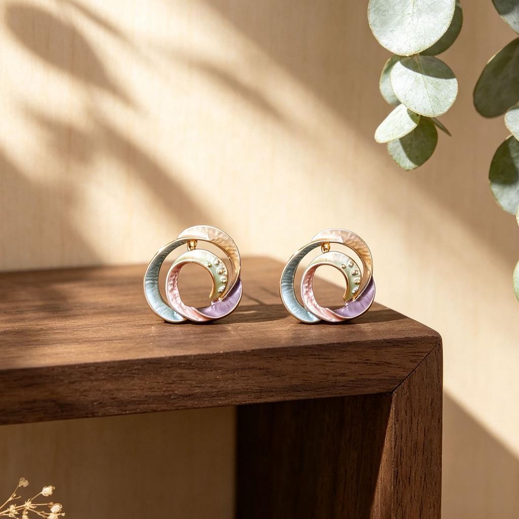 Hot-selling round hollow gradual change round ring hand-painted enamel colored stud earrings light luxury daily commuting versatile earrings
