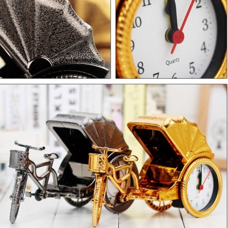 Retro Rickshaw Car Alarm Clock Plastic Desktop Decoration Home Decoration Model Bedside Clock Mechan