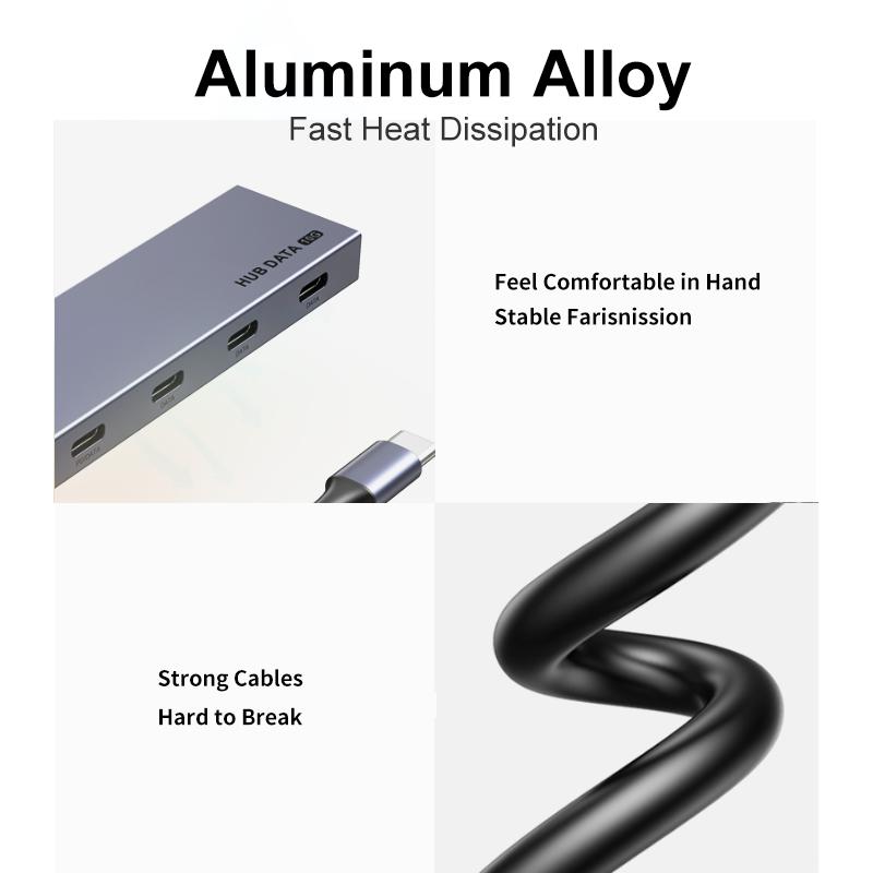 USB C Docking Station 4 Ports Type C Adapter Aluminum Alloy Enclosure 10Gbps Transfer USB Hub with USB-C Ports Fast PD Charge