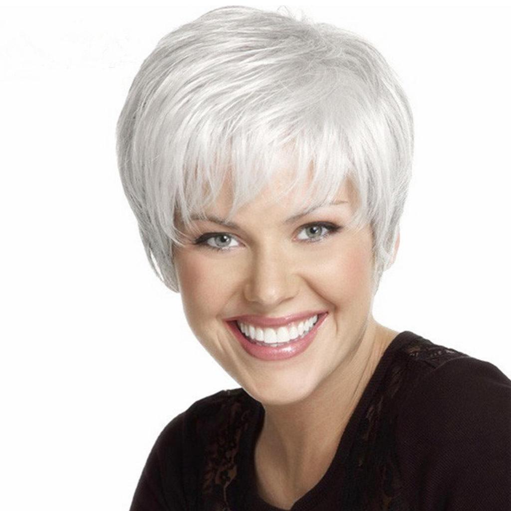 Леди короткие серебристо-серые белые синтетические парики с челкой для женщин Прическа Женские повседневные натуральные волосы вьющиеся термостойкие парики для мамы