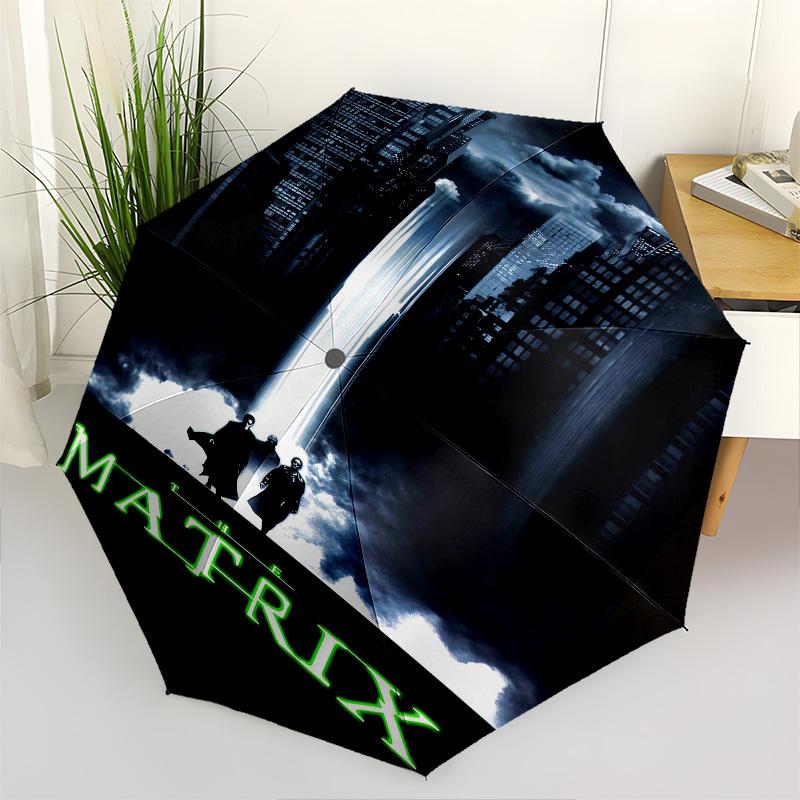 1pc matrix cityscape Automatic Folding Umbrella - Compact 8-Rib Design, Durable Plastic & Iron1098L