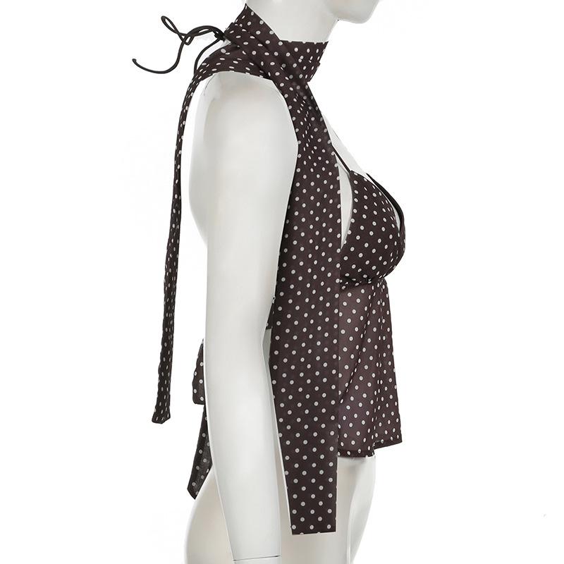 Топ y2k Летний женский жилет в горошек на бретелях-спагетти, без рукавов, майка с шарфом, винтажная одежда, уличная одежда