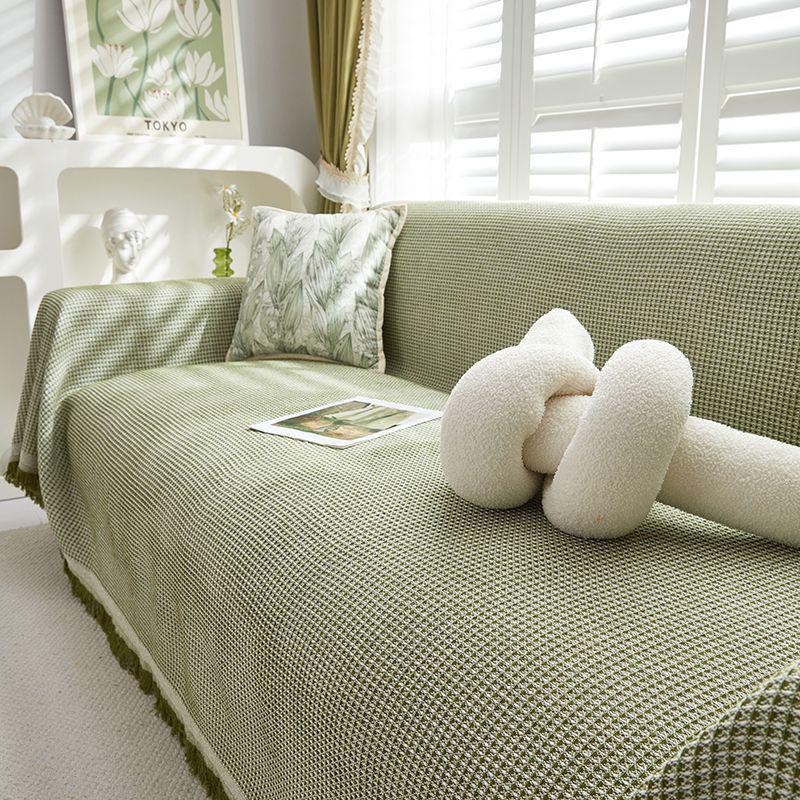 Универсальный чехол на диван из хлопка и льна: Нескользящий, Полное покрытие, Вафельный дизайн для четырех сезонов