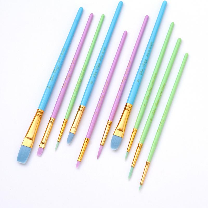 10 шт./набор нейлоновых кистей для рисования волос, инструменты для рисования по номерам, кисти для рисования акварелью, гуашью, кисти с круглым наконечником разной формы