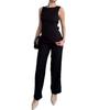  European and  women's clothing new round neck sleeveless lace-up waist halter top high waist straight pants set