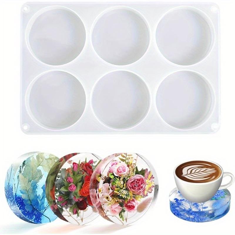 1pcs Extra Deep Round Resin Coaster Mold, 6 Cavity Silicone Ornament Mold for Epoxy Resin, DIY Cups Mats Craft, White
