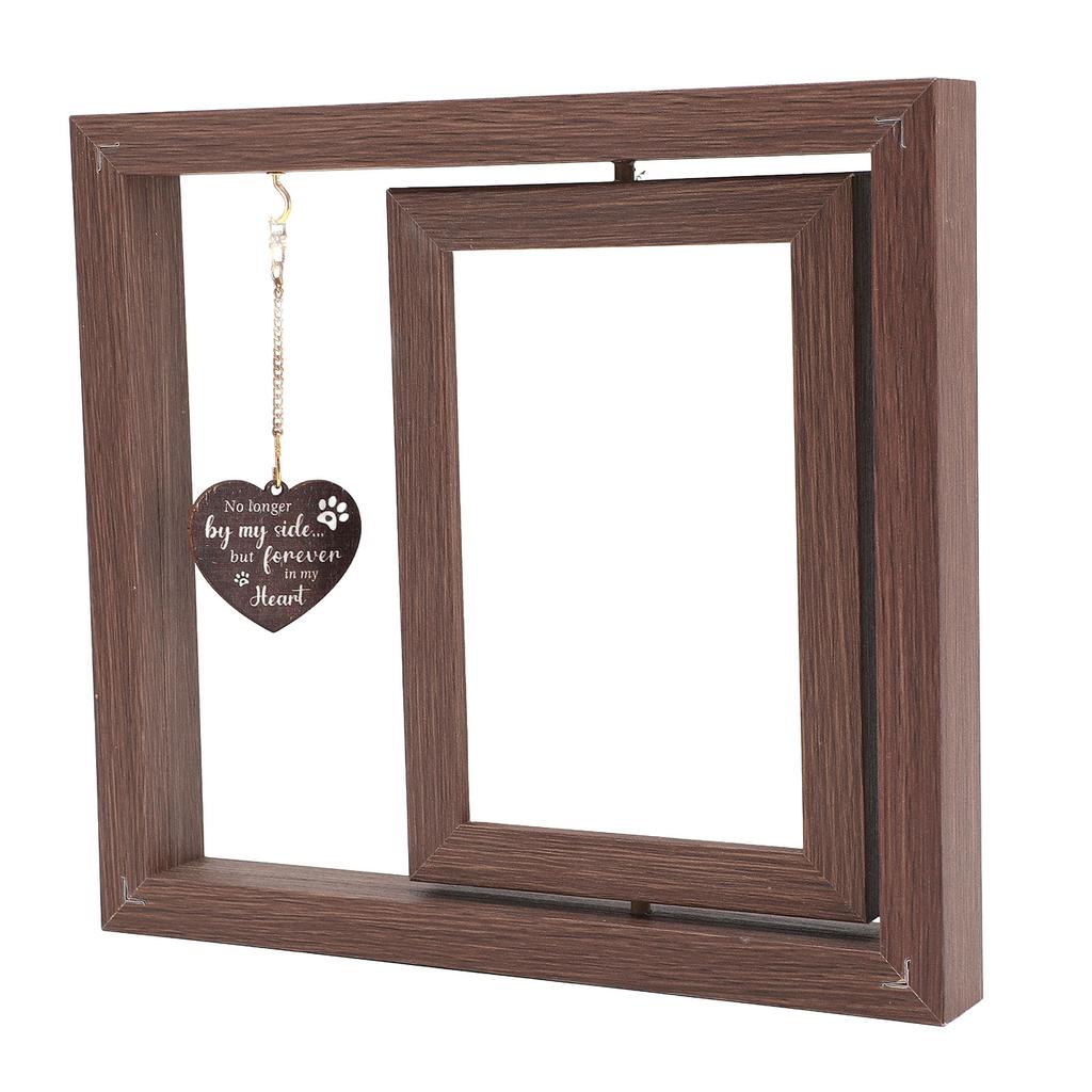 Dog Memorial Picture Frame 4x6 Rotating Cats Sympathy Gift Wooden Remembrance Photo Frame for Pet
