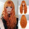 Long Wavy Orange Women Wig with Bangs Synthetic Fiber Cosplay Daily Wear Long Natural Wavy Wig Ombre Color