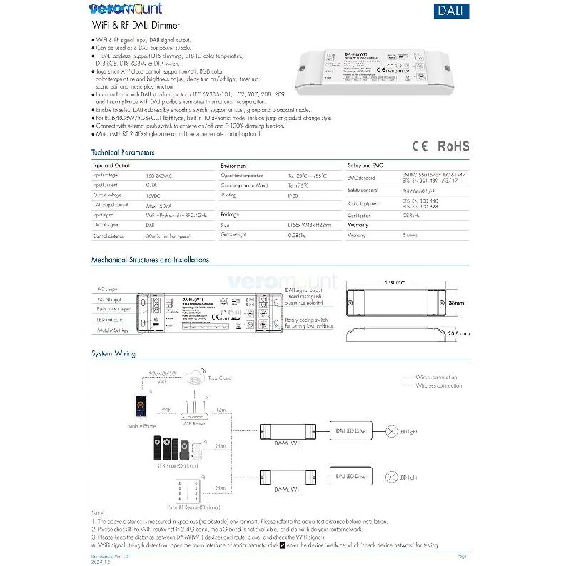 Skydance WiFi ZigBee RF DALI Dimmer Tuya Smart APP Control RGB/RGBW/CCT color LED Strip Light DA-ML/DA-ML(WT)/DA-ML(WZ) RF 2.4G