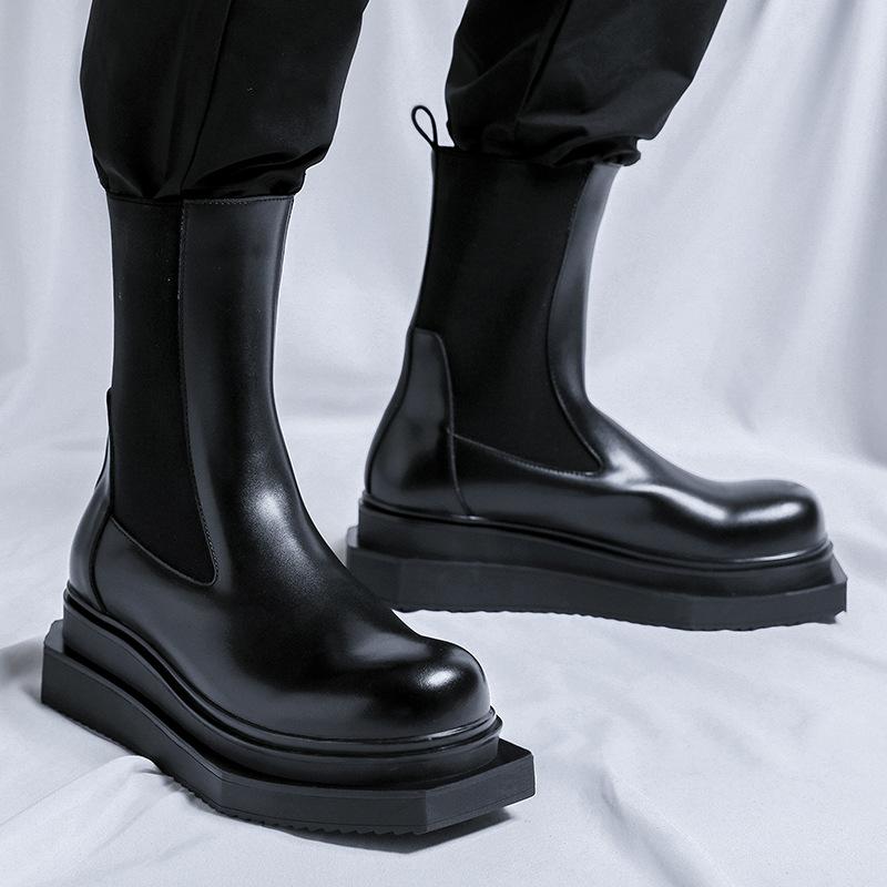 Мужские осенние ботинки 2024 года на толстой подошве, ботинки Мартин, европейские и американские нишевые рабочие ботинки в стиле мотоциклетной экипировки, кожаная обувь 68555-R