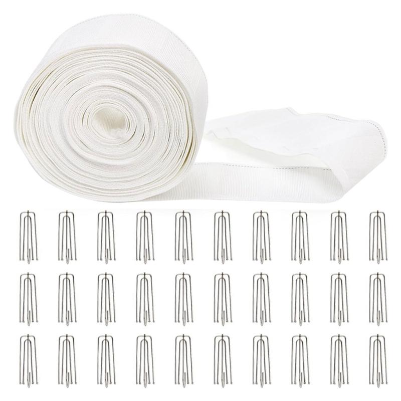 10 Meter Curtain Pleating Tape White Pleater Tape With 30Pcs 4 Prongs Curtain Pleat Hooks Clips For Making Home Decors