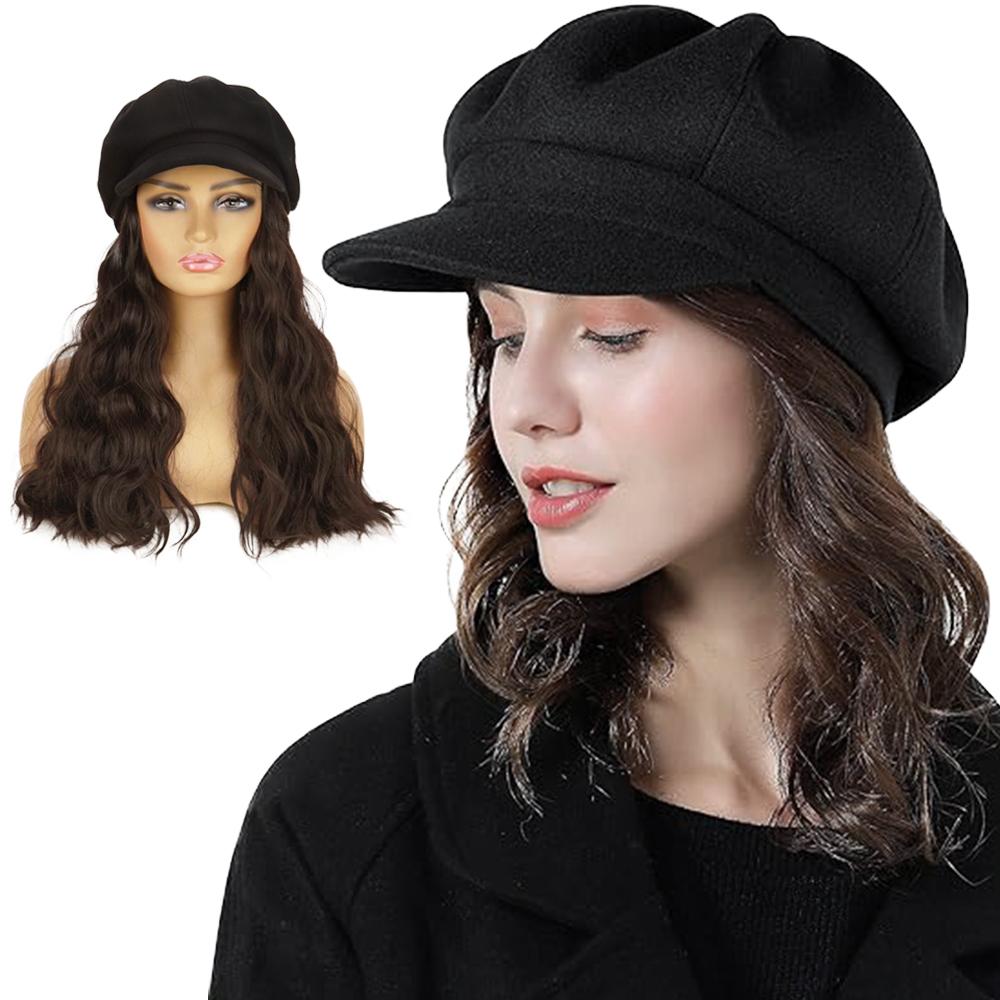 MISSQUEEN Synthetic Beret And Fisherman's Hat Wig Extension Long Wavy Hair Suitable For Women Daily Wear