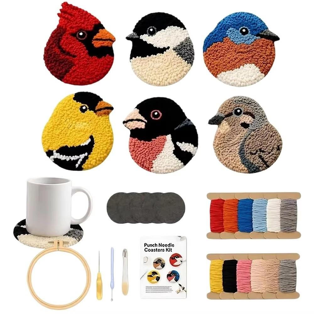 Soft Embroidery Coaster Kit Handmade Bird Coaster Kit Bird Coasters Punch Needle Kit Home Decor