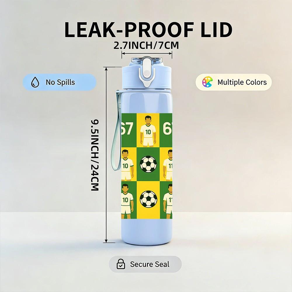 1PC Soccer Checkered Number Block Print 750ml Color Plastic Sports Water Bottle Leakproof Flip Straw Lid Suitable for Sports Office Home Use