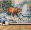 Gruaoihy Alaska Bear Fishing Farmhouse Cabin Tapestry Wall Art 44x60in