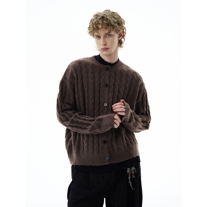Kisko Autumn and Winter American-Style Commuter Casual Cable Knit Sweater for Men and Women, High-End Loose Cardigan Jacket