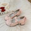 Fashion Women Pumps Lolita Style Cute Round Head Jane Shoes Women Bow Sweet Party Dress Midi Heels Shoes Fashion Luxury High Heels