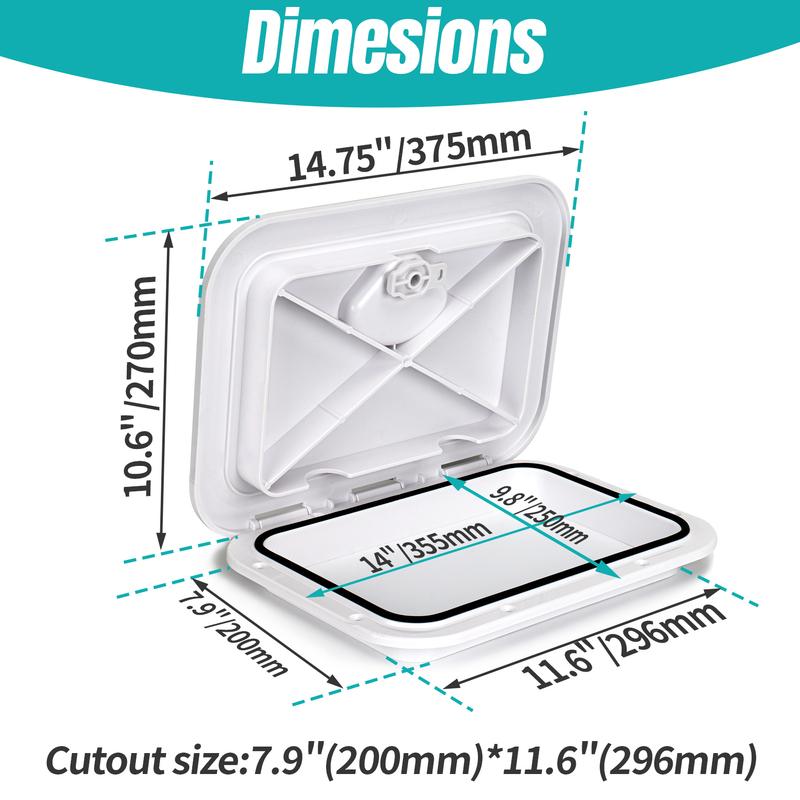 ABS Deck Access Hatch Cover, Waterproof Anti-UV, Non-Skid Inspection, Marine Boat, Yacht, RV, 15x11"
