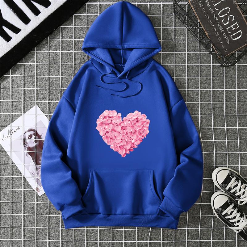Yurak shaklidagi bosma grafik kaputlar Yoqimli liboslar Moda bo'sh pullover Sweatshirt Kundalik qizlar uchun qalpoqli toplar