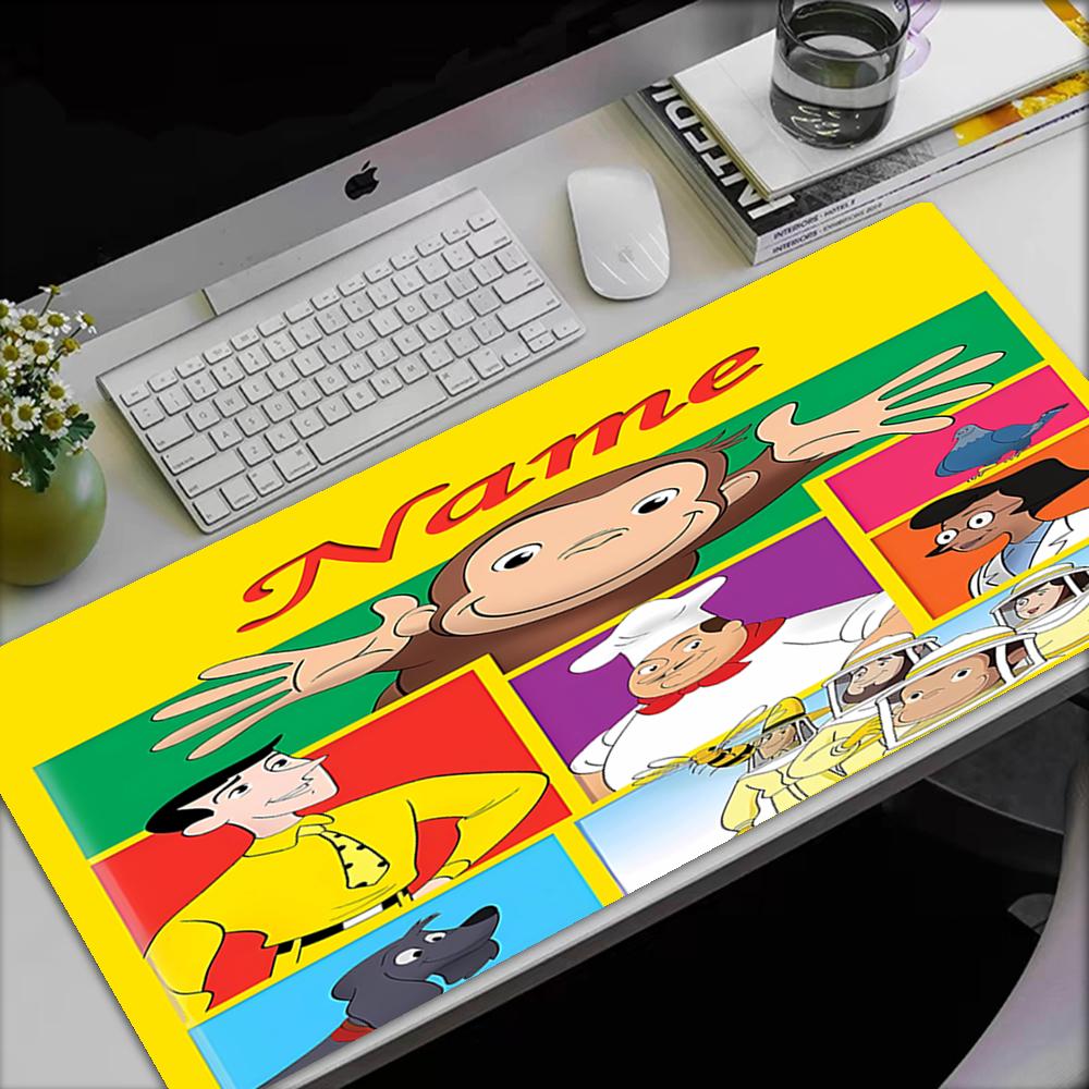 Custom Name Curious George Theme Mouse Pad, Non Slip Rubber Base, Multifunctional Office & Home Decor, Perfect for Workspace Personalization.