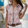 Лето 2025 Новая Мода Женская Блузка с Коротким Рукавом и V-образным Вырезом на Пуговицах с Цветочным Принтом