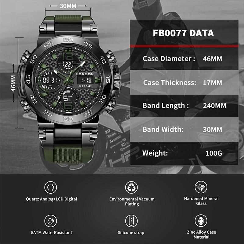 FOXBOX Luxury Men's Watches Diver Sport Mens Watch Fashion Military Waterproof Chronograph Quartz Wristwatch Relogios Masculino